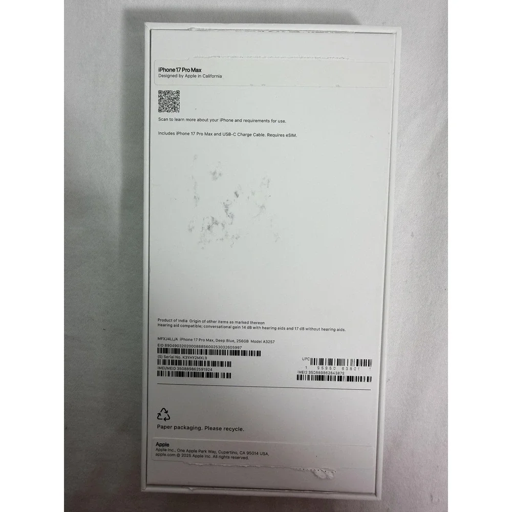 Apple IPhone 17 Pro Max Box Only Deep Blue 256GB Retail Packaging‎ MFXA4LL/A